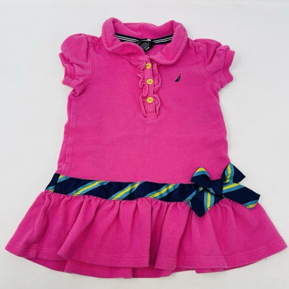 Nautica Baby Girls Size 12 Months Short Sleeve Pique Polo Tunic Top in Pink 2464 - Picture 1 of 5